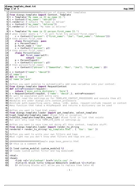 Django Templates Cheat Sheet World Wide Web & Web