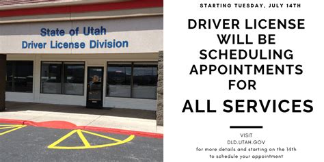 Fill out an online application and schedule an appointment to visit a driver license office. ... Utah Driver License Division. 4315 S 2700 W Suite 2100. Salt Lake City, Utah 84184. Phone: 801.965.4437 Toll Free: 888.353.4224. Email: dldcontact@utah.gov. Find an Office. Holiday Closures. 