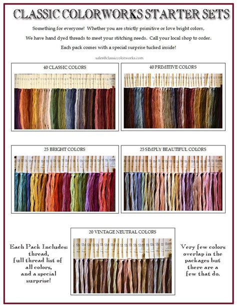 Classic Colorworks Floss Collection. Crescent Colours offers a distinctive brand of hand dyed cotton and perle cotton threads, which are ideal for punch-needle and cross stitching projects. They are created with 100% cotton, DMC six-strand thread. Crescent Colours go through a gentle fabric dye, and finally the fibers are carefully rinsed .... 