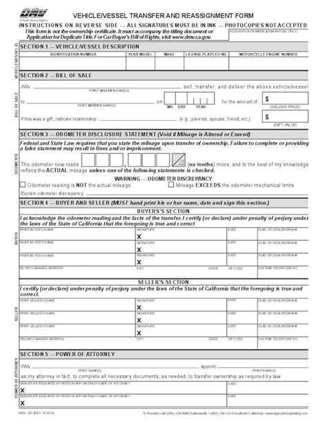 4. 4. 2022 ... Additionally, you'll need to provide an odometer reading on the title or use the Vehicle/Vessel Transfer and Reassignment (REG 262) form.. 