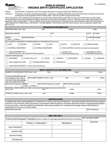 Dmv birth certificate virginia.  &rarr; A certified court order is required. gov Nov 12, 202...