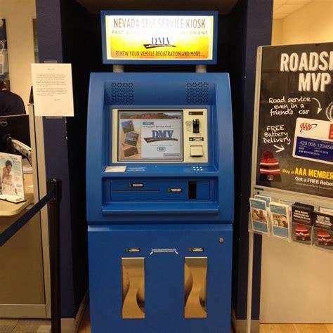 Dmv kiosk henderson nv. Order a duplicate registration certificate with or without a decal on a kiosk. Visit nvdmvnowkiosk.com for locations. In most cases, the kiosk will print the duplicate registration and decal on the spot. If the kiosk is not able to dispense the correct color of decal for the year requested, the duplicate registration/decal will be mailed. 