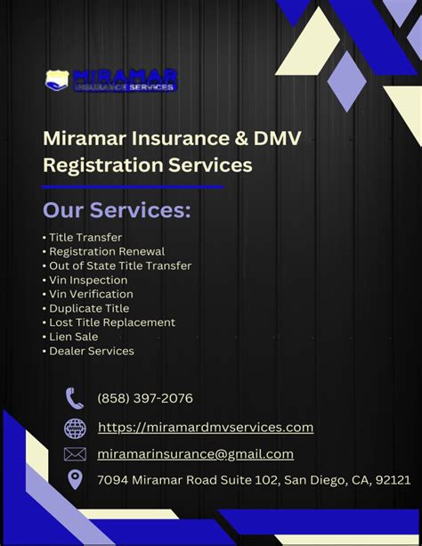 Dmv miramar. Disclaimer: The Division attempts to maintain the highest accuracy of content on its web site but makes no claims, promises, or guarantees about the absolute accuracy, completeness, or adequacy of the information provided and expressly disclaims liability for errors and omissions in the contents on this and other pages. 