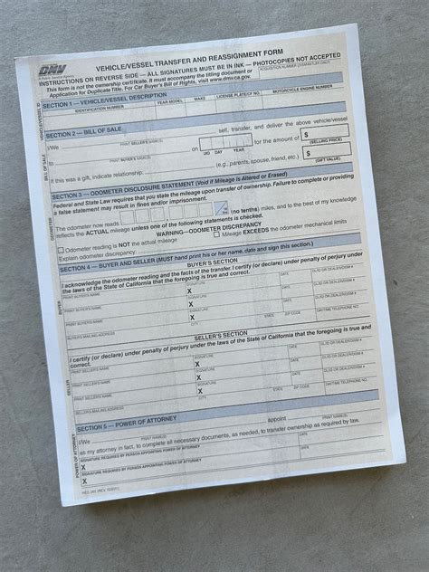 Give you a bill of sale signing off on the car. If the vehicle is 10 years or newer the bill of sale must also disclose the odometer reading on a REG 262 form (you can pick these up at your local DMV or at our office - this form is not printable online). Apply for a duplicate title & wait for the replacement title to come in the mail.. 