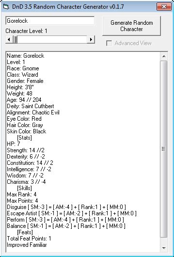 DnD 3.5 Random Character Generator - SourceForge