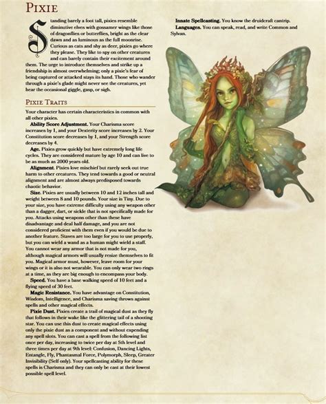 Dnd 5e pixie player race.  5e makes a number of assumptions about player...