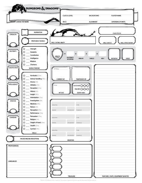 Dnd Character Sheet 5e Printable