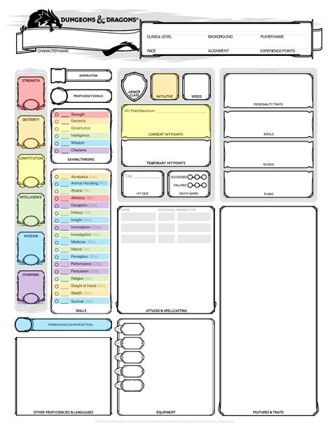 Dnd character sheet pdf. Writing in pencil just makes it so much easier to keep up with the changes without constantly needing to create a new sheet. D&D 5e character sheet [4 Pages] – This is a basic sheet that provides you just the must have … 