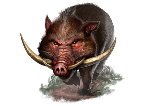Charge If the boar moves at least 20 ft. straight toward a target and then hits it with a tusk attack on the same turn, the target takes an extra 7 (2d6) slashing damage. . If the target is a creature, it must succeed on a DC 13 Strength saving throw or be knocked pro . 