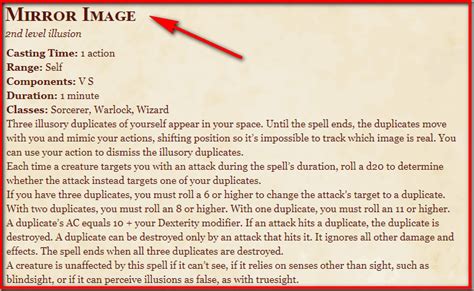 Dnd mirror image.  5e (2014) Spell Mirror Image 2nd-level illusion Casting Tim...