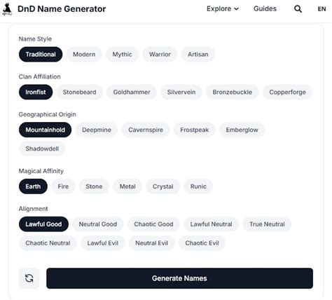Dnd name generator.  No login required.  Generate authentic names for all races, Embark on yo...