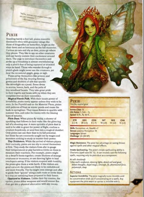 Dnd pixie monster stats. .  ...