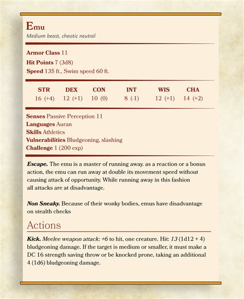 Dnd stat block maker. NPC Stat Blocks The Monster Manual contains stat blocks for common NPC archetypes such as bandits and guards, as well as tips for customizing them. Those tips include adding racial traits from the. Player’s Handbook, equipping NPCs with magic items, and swapping armor, weapons, and spells. If you want to take an NPC stat block and adapt it ... 