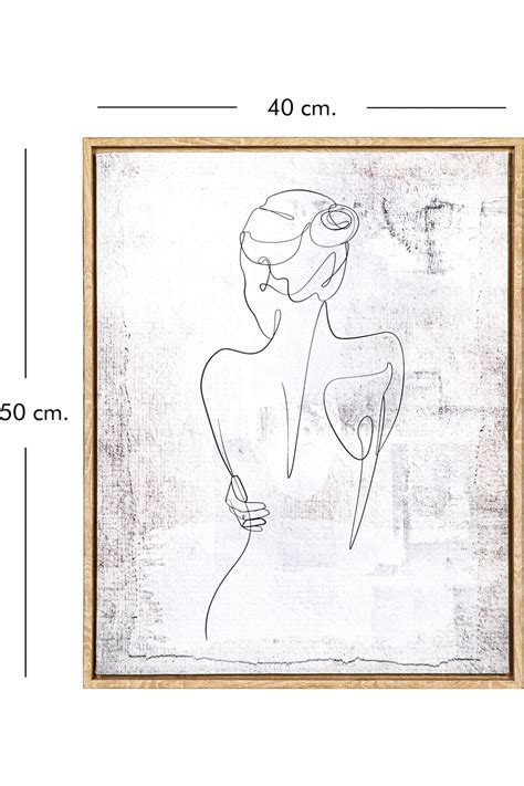Doğal Ahşap Çerçeveli Karakalem Kadın Resmi Kanvas Tablo Siyah-Beyaz .