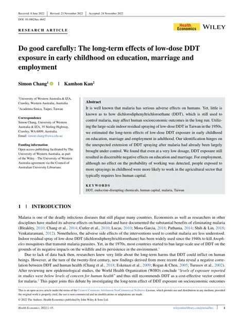 Do good carefully: The long‐term effects of low‐dose DDT …