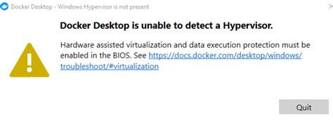 Docker desktop is unable to detect a hypervisor.  Please enable Virtualization in BIOS.  ...