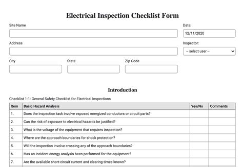 Docspace Electrical Inspection Checklist Form for Mobile, Tablet and