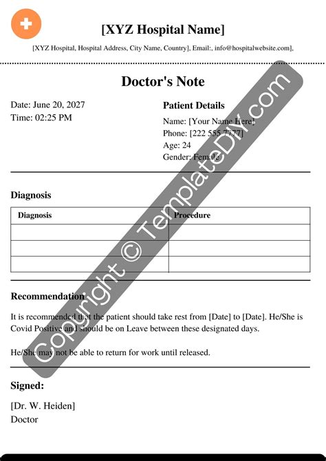 Doctors Note Printable Template in PDF Word Editable