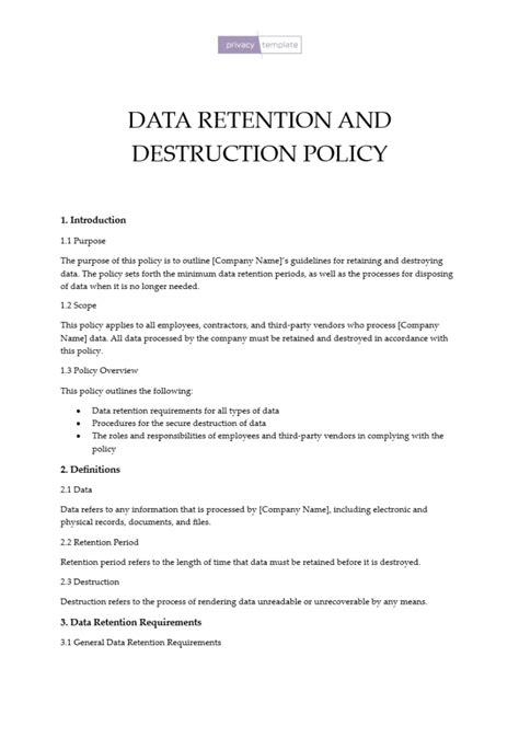 Document Data Retention And Destruction Policy[Free] Employee Policy