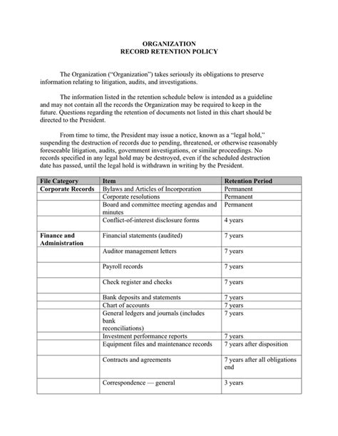 Document Retention Policy 7+ Download Documents in PDF, Word Sample