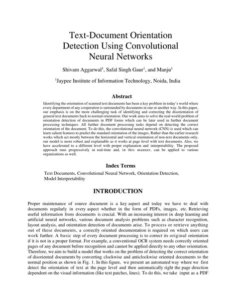 Document orientation detection.  Orientation is usually assumed or corrected as a pre-proc...