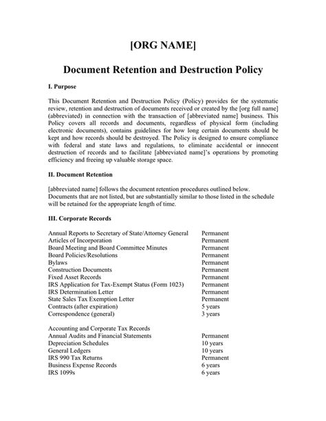 Document retention and destruction policy in Word and Pdf formats