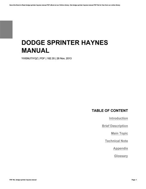 Dodge Haynes Manual Sprinter
