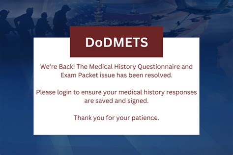 ... DoDMETS.com at least 24 hours before the scheduled date of the examination this is a "NO SHOW". If an applicant schedules an appointment with their assigned .... 