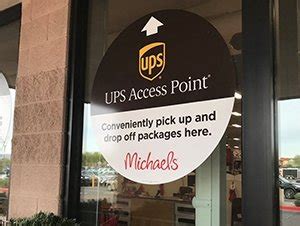 Does michaels have ups drop off. UPS Access Point® MICHAELS STORE # 9179. mi. Latest drop off: Ground: 3:20 PM | Air: 3:20 ... Customers can also drop off pre-packaged pre-labeled shipments. Limited ... 