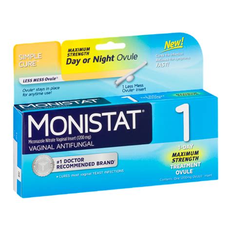 Description. Monistat 1-Dose Combination Pack Yeast Infection Treatment is the number 1 gynecologist-recommended brand for over the counter treatments for yeast infections.*. Designed with busy women in mind, the single dose disposable and contoured vaginal applicator is safe and easy to use. The ready-to-use ovule insert stays in place all day .... 