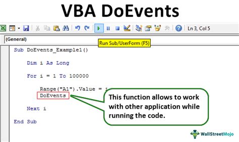 Doevents in vba.  Control is returned after the operating system has finished pr...