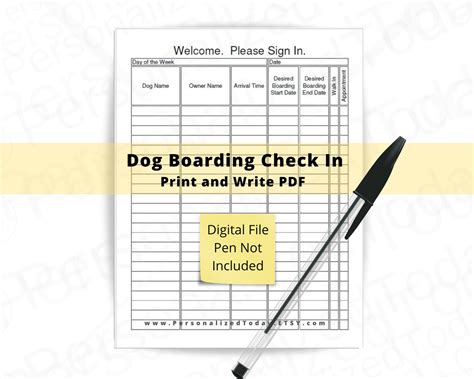 Dog Boarding Check In Sheet Fillable and Print and Write PDF Etsy in