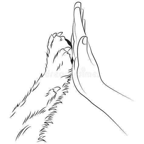 Dog Paw And Human Hand Drawing