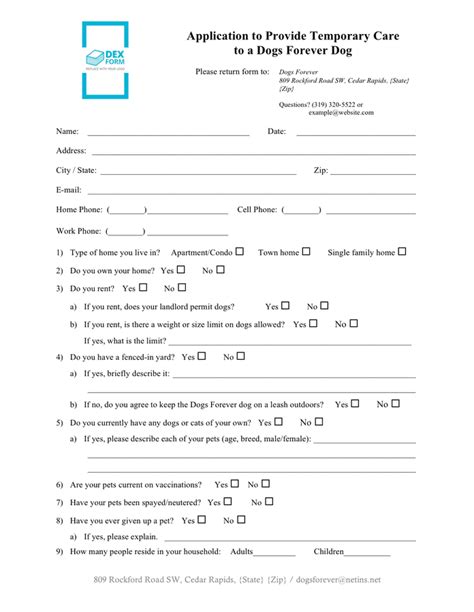 Dog foster application in Word and Pdf formats