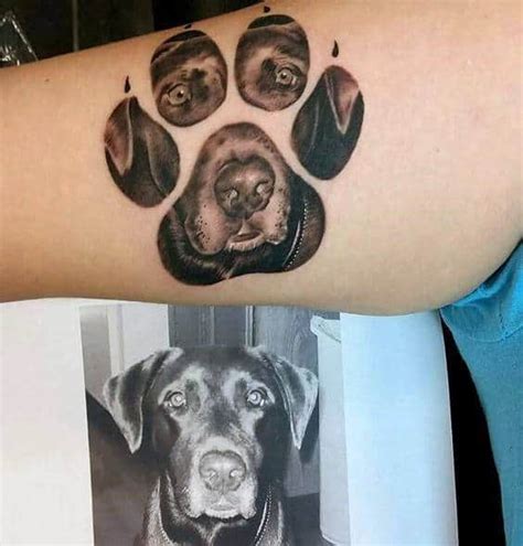 A paw print heart tattoo is a popular design that symbolizes love and loyalty. This design incorporates a heart shape with a paw print inside or with a heart-forming part of a dog's paw. This design is ideal for those who want to show their love and affection for their pet or express their loyalty to a loved one. Credit: Cafe Mom.. 