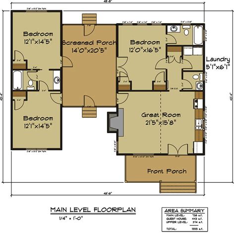 Oct 14, 2017 - This 3 bed dog trot house plan has a layout unique to this style of home with a spacious screened porch separating the optional 2-bedroom section from the main part of the house.The left side with two bedrooms gives you an additional 444 square foot of living space and a single bathroom.The main portion of the home con…. 