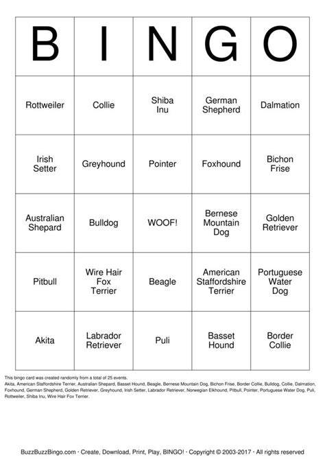 Dogs Bingo Cards To Download Print And Customize