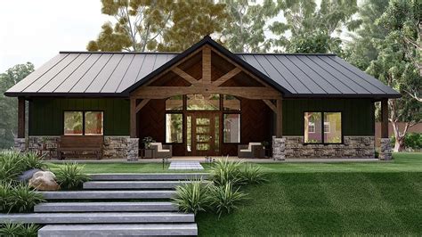 On the exterior this Dogtrot style house plan really meets the eye. A mixture of craftsman, rustic and stone elements create the perfect blend to give it a true rustic lake or mountain house look and feel. Porches on the front and rear of the house plan will allow you and your family to take in the views of your surroundings from multiple areas .... 