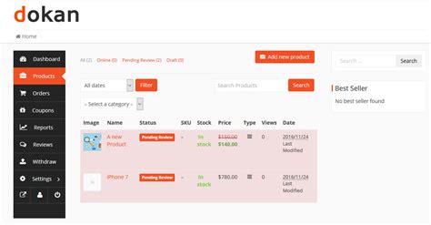 Dokan dashboard. .  ...