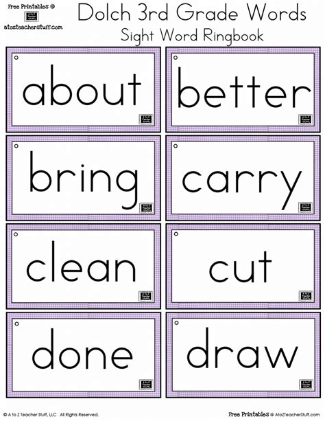 Dolch Third Grade Sight Word Flash Cards Teaching Resources