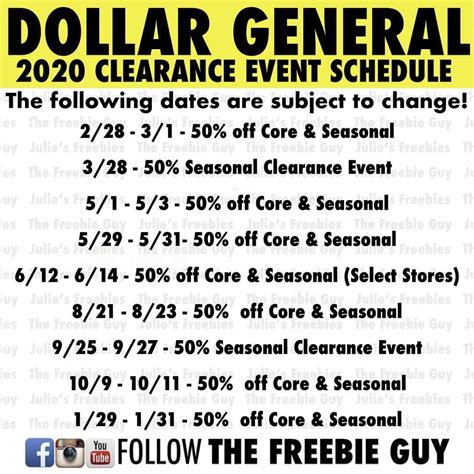 Dollar general clearance schedule. 08/20/21 – 08/22/21 ~ 50% off Core and Seasonal Clearance. 09/24/21 – 09/26/21 ~ 50% off Seasonal Clearance. 10/09/21 – 10/10/21 ~ 50% off Core and Seasonal Clearance. 01/28/22 – 01/30/22 ~ 50% off Core and Seasonal Clearance. Thanks to Diva’s Penny Shopping and More at Dollar General for this list. Be sure to join our Dollar General ... 