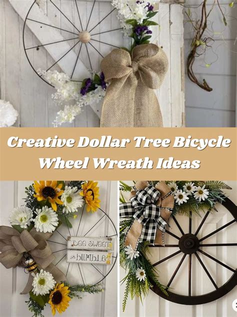Dollar tree bicycle wheel wreath ideas. How to Make a Sunflower Wreath. Step 1. Secure olive stems. The first step is to secure the olive stems to the bicycle tire wreath. You can use floral wire or pipe cleaners. Step 2. Add hot glue. To make sure the stems were extra secure I also added a little hot glue. Step 3. 