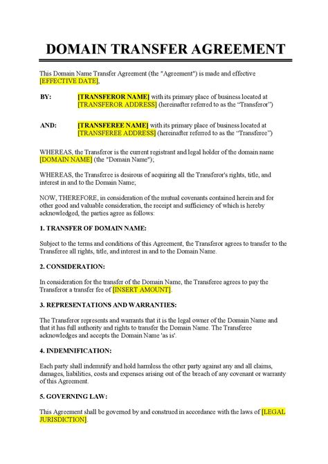 Domain Name Assignment Agreement Legal Forms and Business Templates