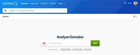 Domains Startpage SISTRIX