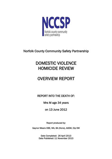 Domestic Homicide Review Overview Report DHR 0113