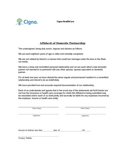 Domestic Partner Affidavit Form Cigna Forms OTk5MA Resume Examples
