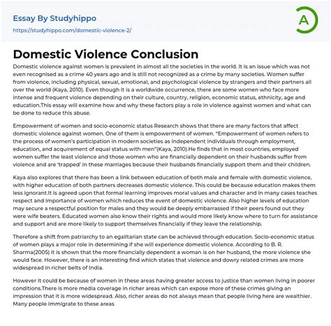 Domestic Violence Report Essay - 882 Words Studymode