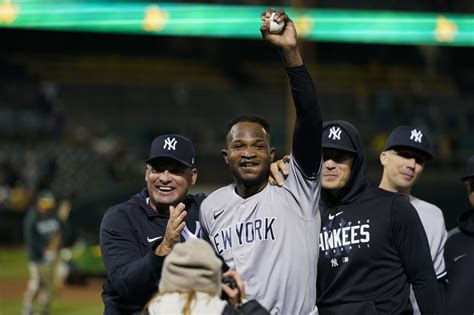 Domingo Germán of the New York Yankees throws first perfect game in major leagues since 2012, beating Oakland 11-0