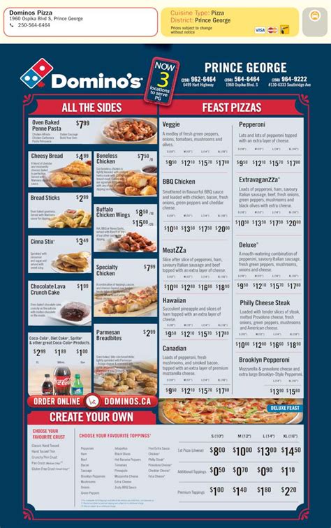 Dominos Printable Menu