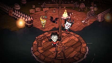Don't starve together switch. Survive a total of 128 days (2560 exp) Wilbur. Kill monkeys or destroy monkey huts until one of them drop the Tarnished Crown. Find Wilbur floating on a raft on the ocean and give the crown to him. Woodlegs. Collect the three keys and find Woodlegs' cage hidden in the volcano. Use the three keys to unlock his cage. 